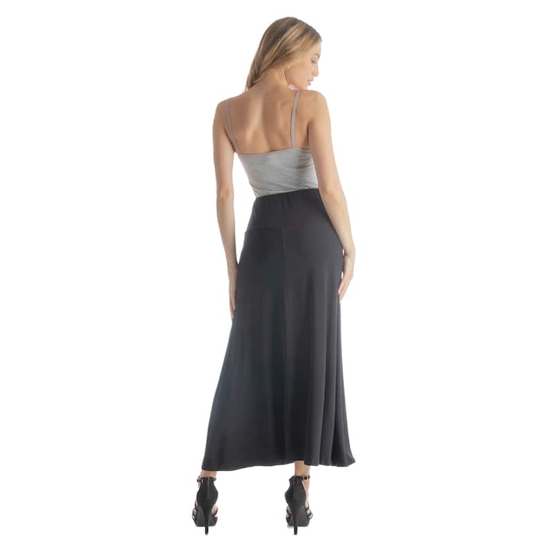 24seven Comfort Apparel Womens Elastic Waist Solid Color Maxi Skirt