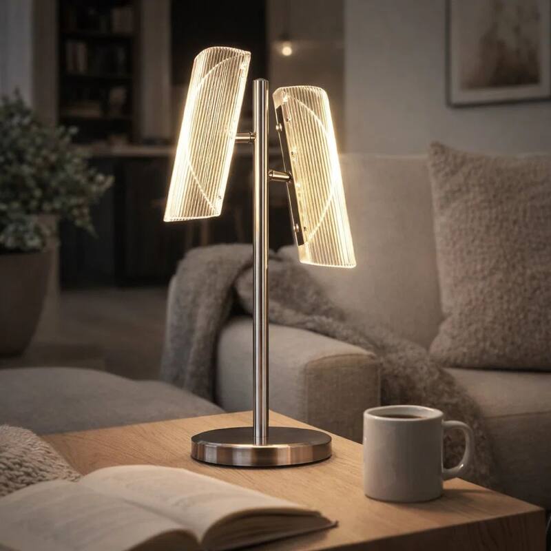 Spark 23 Inch Table Lamp with Metal Base and 2 Geometric Shades, Gold