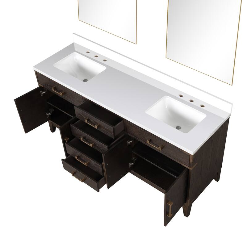 Laurel 60 in W x 22 in D Black Oak Double Bath Vanity, Cultured Marble Top, and 28 in Mirrors