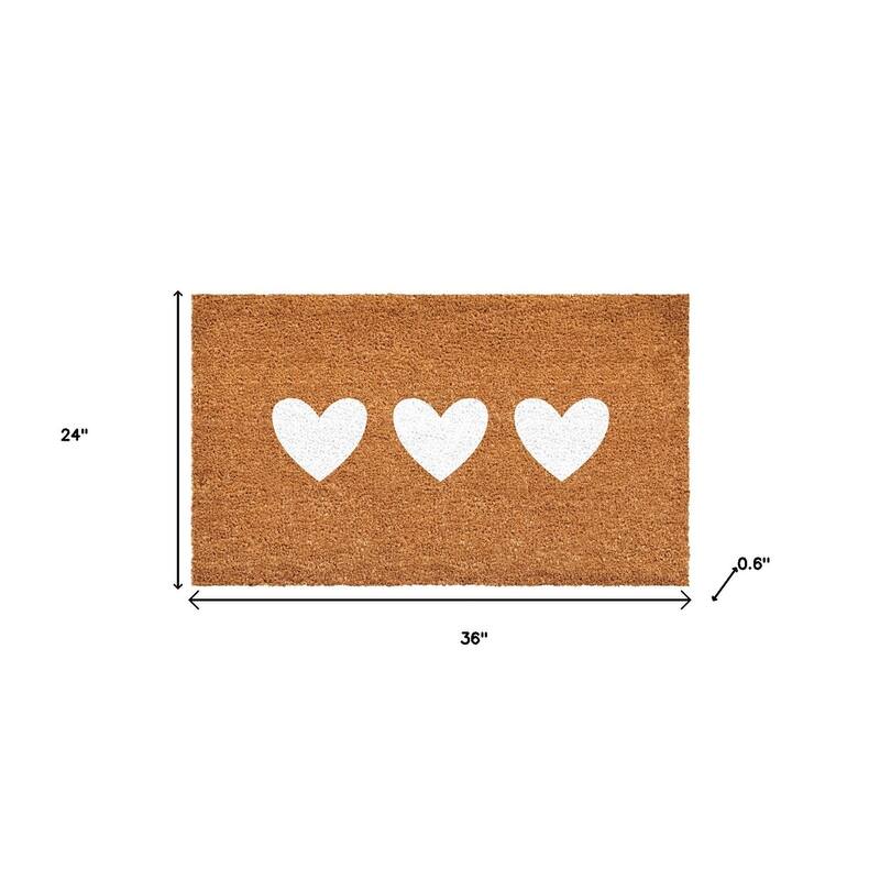HomeRoots 24" X 36" Brown And White Three Hearts Outdoor Coir Door Mat - 24.00' X '36.00