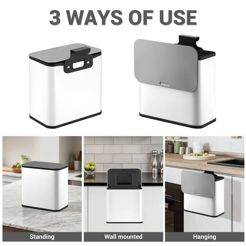 1.3 Gallon Hanging Kitchen Trash Can with Lid, Wall-Mounted Waste Bin