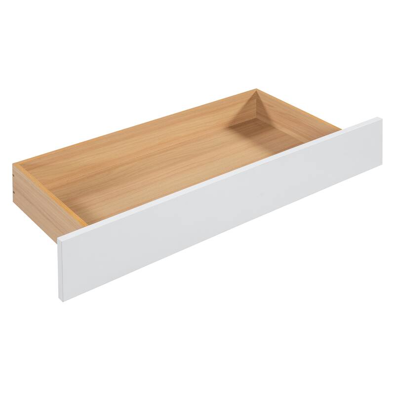 Queen Size White Wooden Storage Platform Bed with Trundle and Drawers