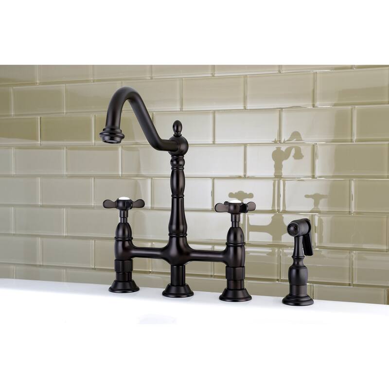 Kingston Brass Essex Bridge Kitchen Faucet with Brass Sprayer