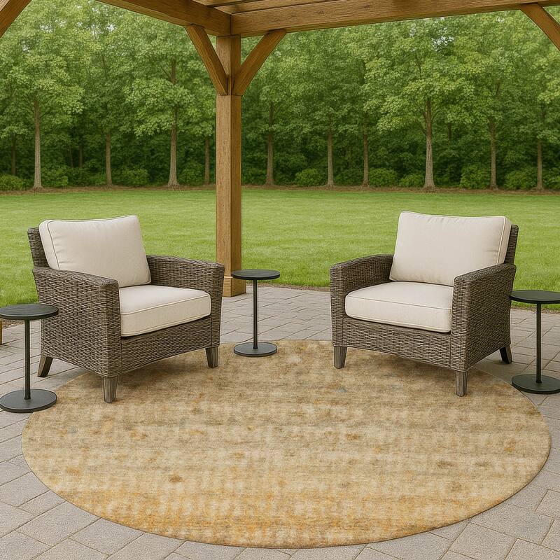 Machine Washable Indoor/ Outdoor Ombre Stripes Chantille Rug - Beige - 8' x 8'