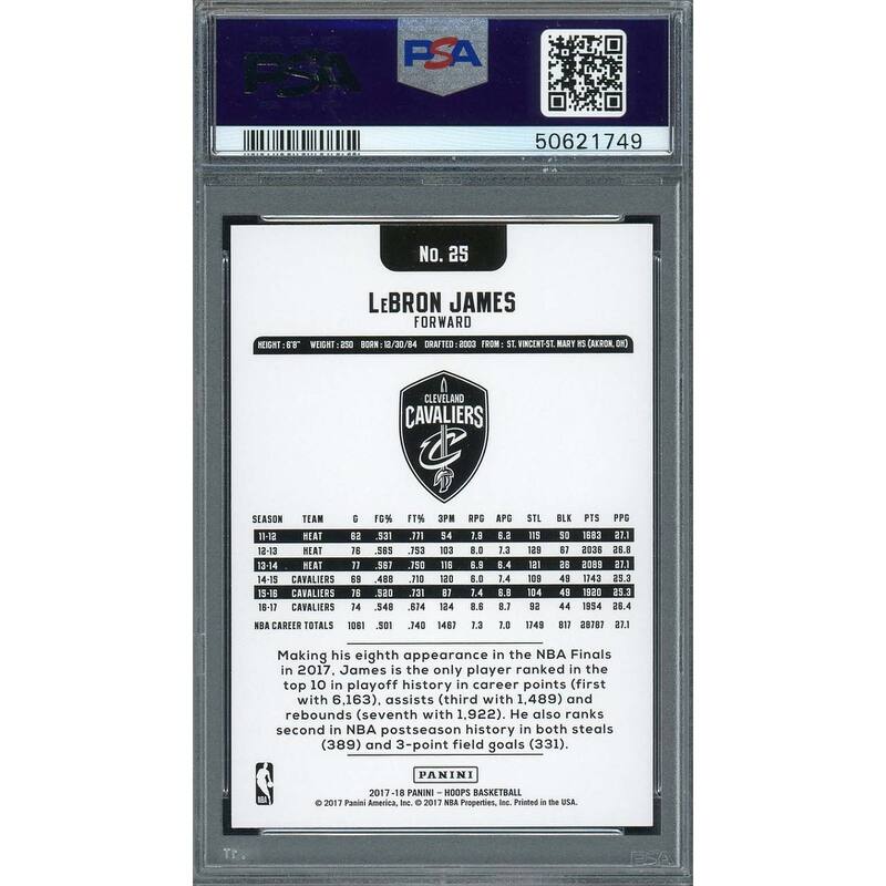 LeBron James 2017 Panini Hoops Basketball Card #25 Graded PSA 10 - 8'6" x 11'6"