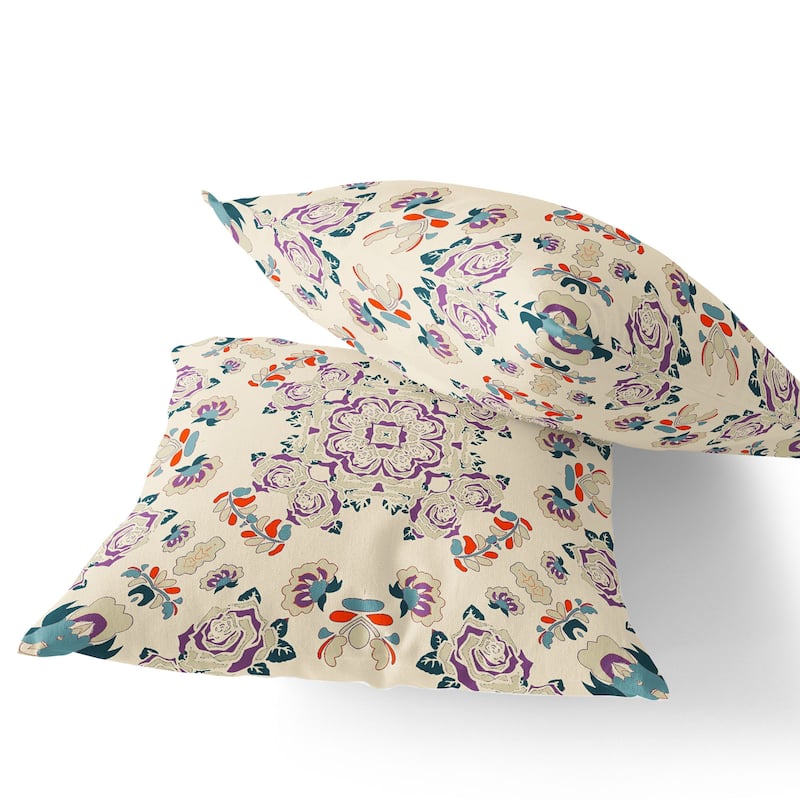 HomeRoots Set of Two 16" X 16" Blue and Off White Blown Seam Floral Indoor Outdoor Throw Pillow - 16.00' X '16.00' X '5.00