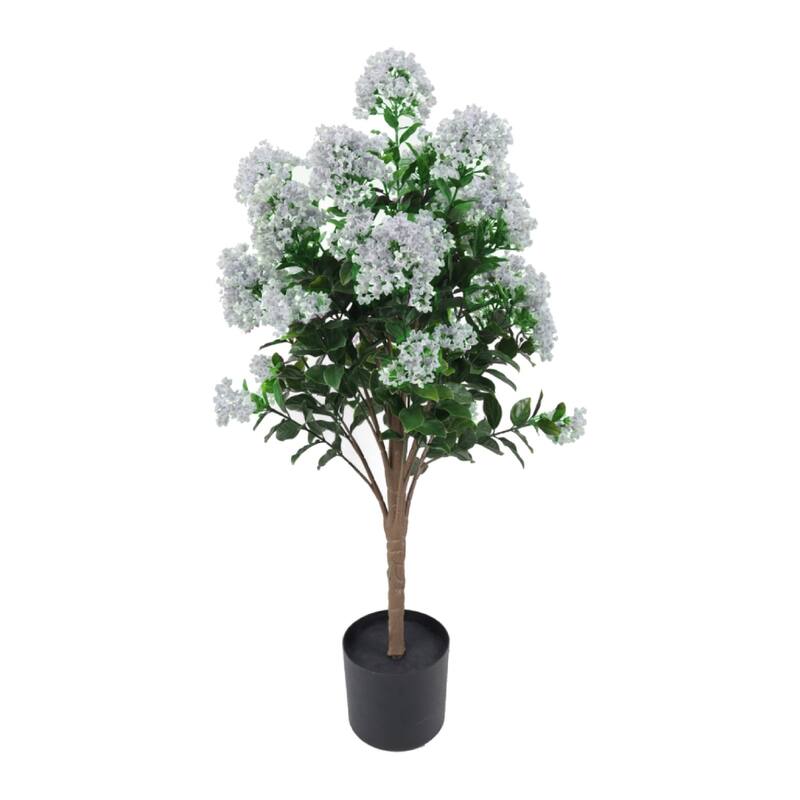 47 In. Artificial White Lilac Plant in black pot. Outdoor/Indoor - Green - Green