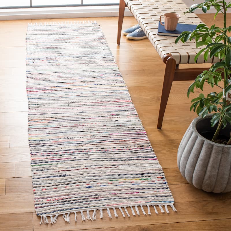 SAFAVIEH Handmade Rag Rug Litzy Stripe Cotton Rug - 2'3" x 6' Runner - Ivory/Multi