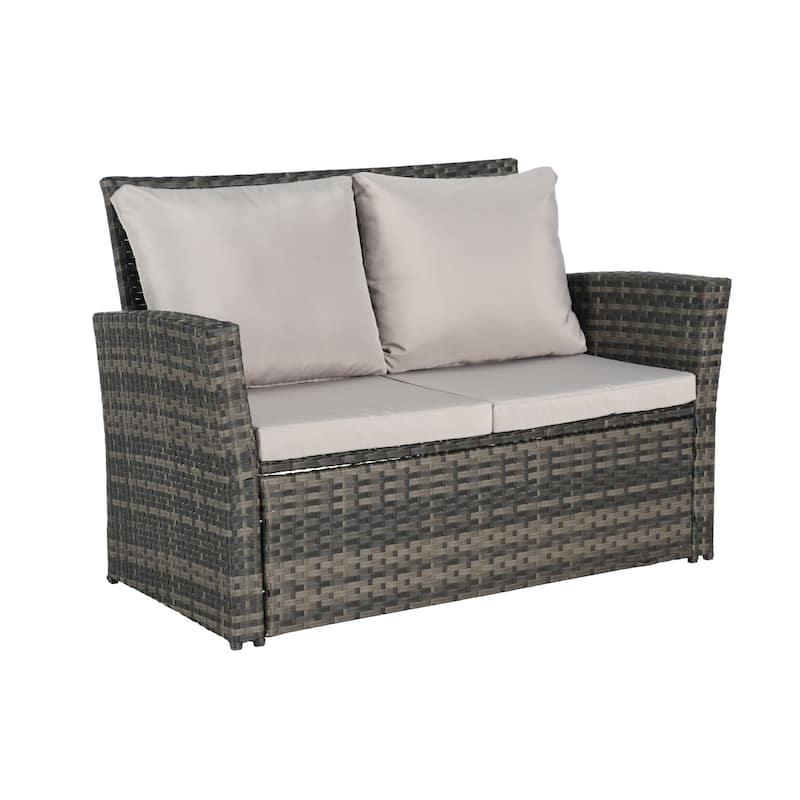 4-Piece Outdoor Grey Wicker Conversation Sofa Set with Coffee Table