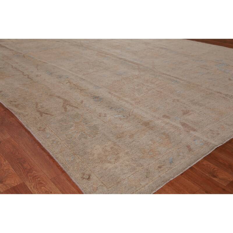 Hand Knotted Oriental 100% Wool Carpet Transitional Floral Beige & Ivories Oushak Area Rug - 9' 11'' X 8' 0''