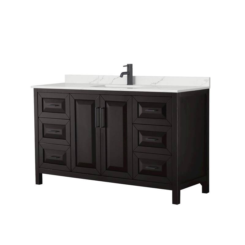 Daria 60-inch Single Vanity, Single Hole Quartz Top - Dark Espresso, Black Trim, Giotto Quartz Top