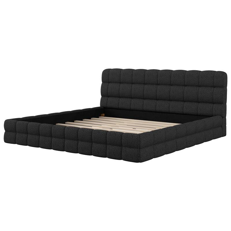Upholstered Platform Bed with Headboard, No Box Spring Needed Low Profile Bed, Wood Slat Support Grounding Bed