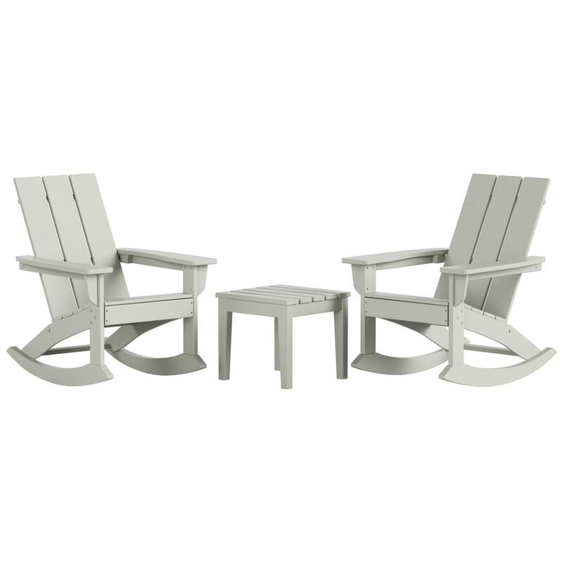 Shoreside Modern Eco-Friendly All Weather Poly Adirondack Rocking Chairs with Side Table (3-Piece Set)