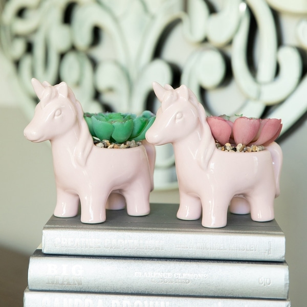 Set of 2 Cute Animal Novelty Succulent Planter 6 Inch Unicorn Ceramic Planter. Opens flyout.