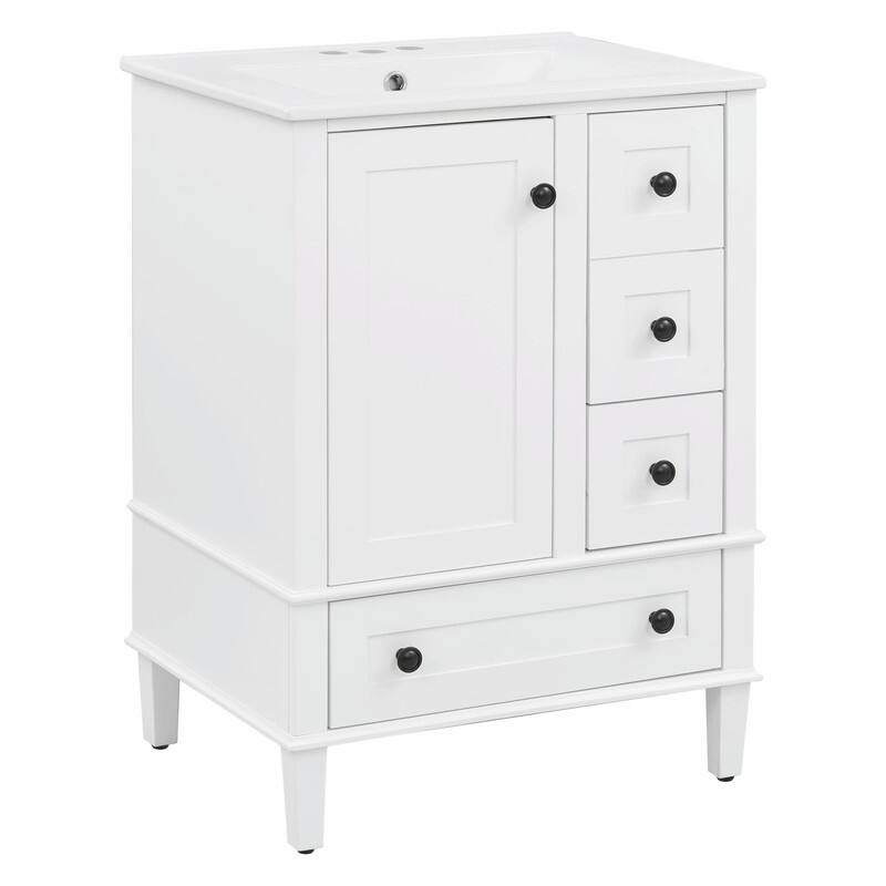 24" Bathroom Vanity with Ceramic Sink, Soft-Close Drawers, Soft-Close Door & Door-Mounted Shelf