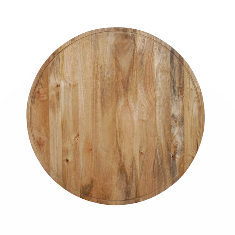 36 Inch Round Coffee Table, Handcrafted Grooved Edge Top, Natural Brown Mango Wood