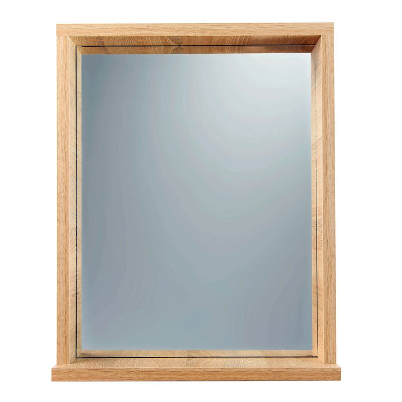 Wall Vanity and Mirror Set with Drain & Faucet - Oak
