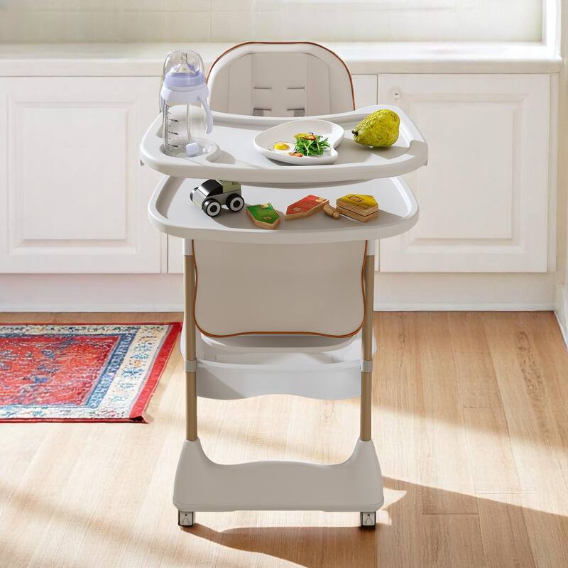 KISRAIS Portable Adjustable Baby High Chair with Safety Belt, Silent Lockable Wheels