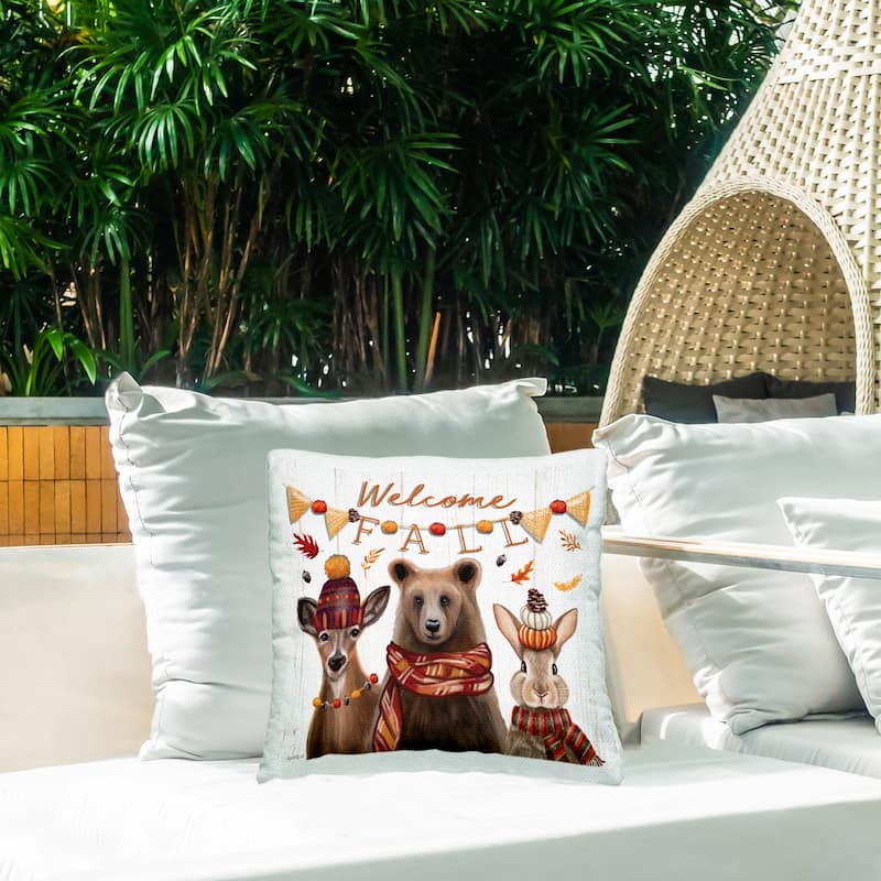 Stupell Welcome Fall Woodland Animals Printed Outdoor Throw Pillow Design by Elizabeth Tyndall