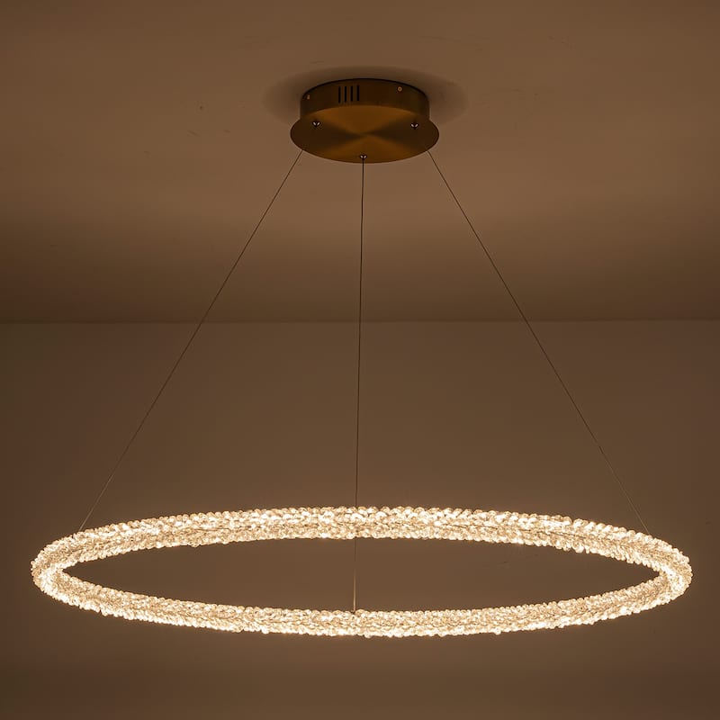 Modern Gold Crystal LED Chandelier, Dimmable Ring Light