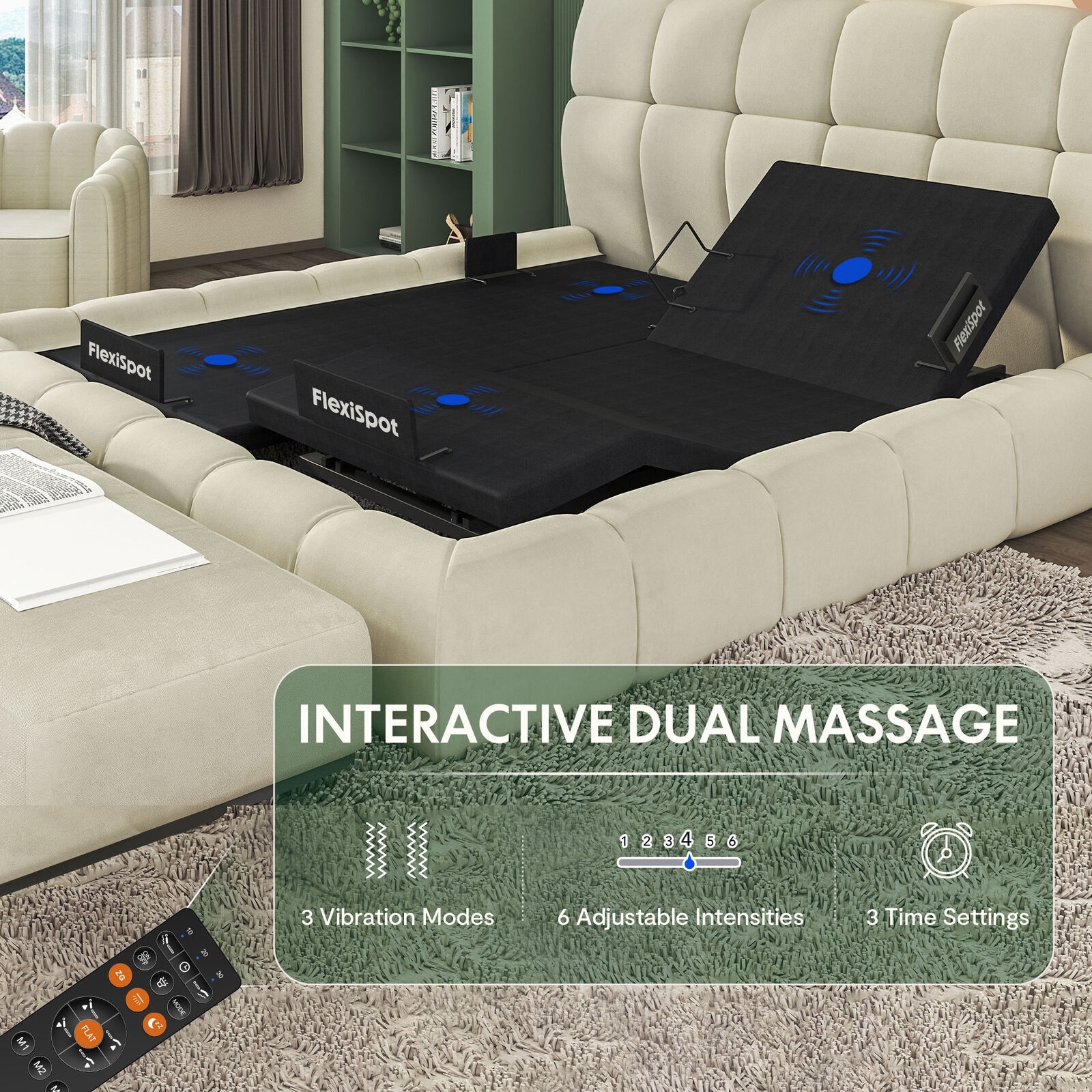 FunniHomi Zero Clearance Massage Adjustable Bed Frame with Wireless Remote Zero Gravity Bed Base TXL Queen Split King