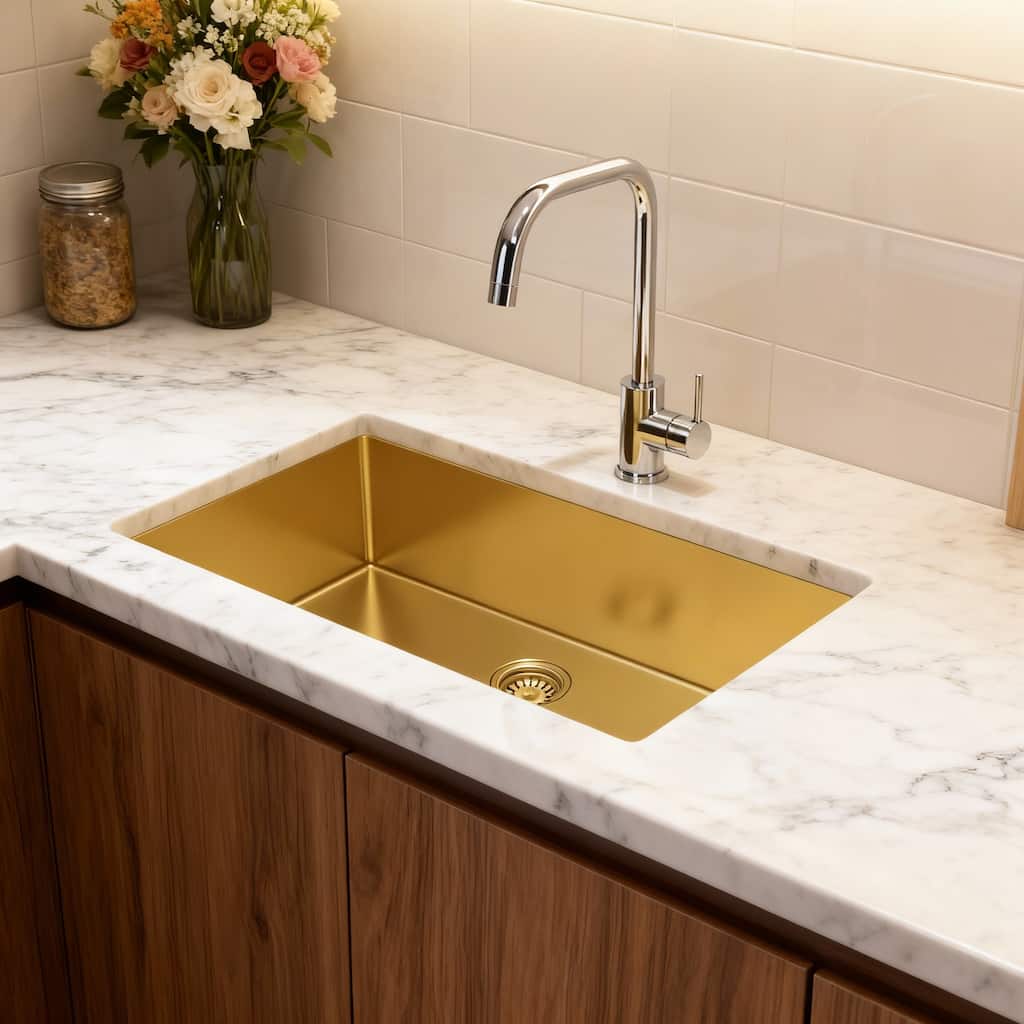 HomeRoots 10" X 33" Gold Stainless Steel Undermount Kitchen Sink - 33.00 in. x 10.00 in. x 18.00 in.