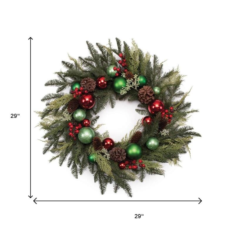 HomeRoots 29" Green Red And Brown Artificial Pine Pinecone And Ornaments Christmas Wreath