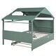 preview thumbnail 72 of 89, Twin Size House Bed Wood Slats Platform Bed Creativity Kids Bed Frame with Skylight, Storage Shelf, Trundle Bed