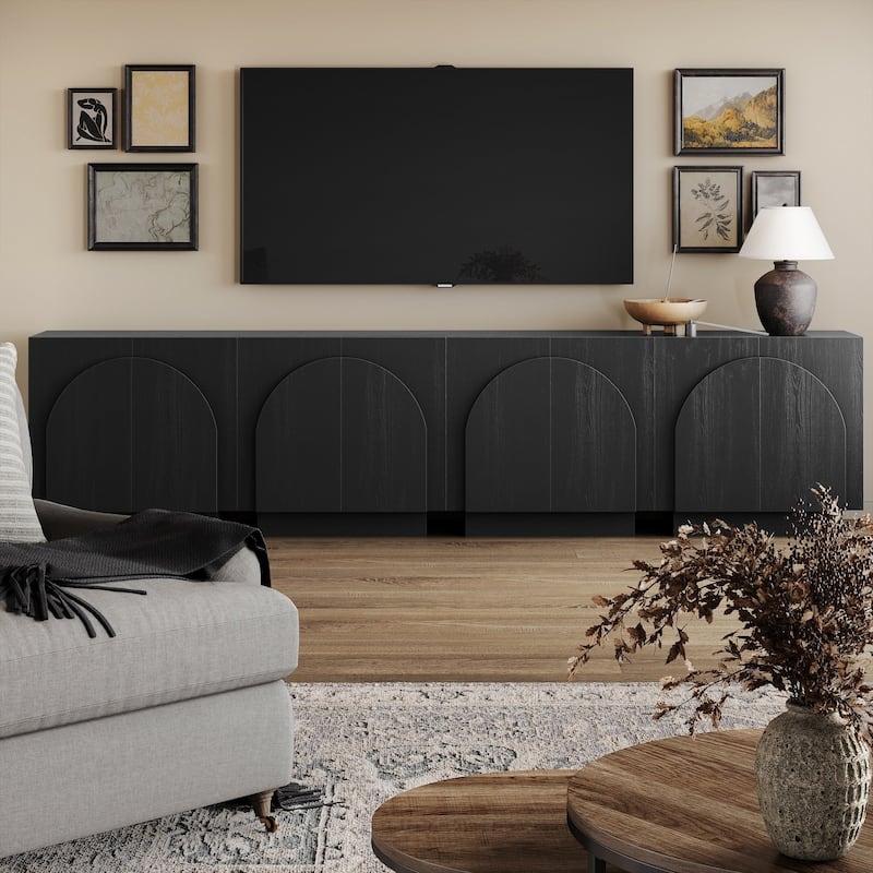 Iris Wooden Accent Cabinet, Sideboard Credenza or TV Stand with Arched Cabinet Doors and Adjustable Shelves