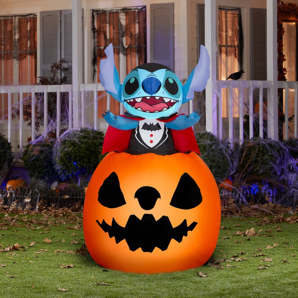Animated Airblown-Vampire Stitch Popping Out of Pumpkin-Disney