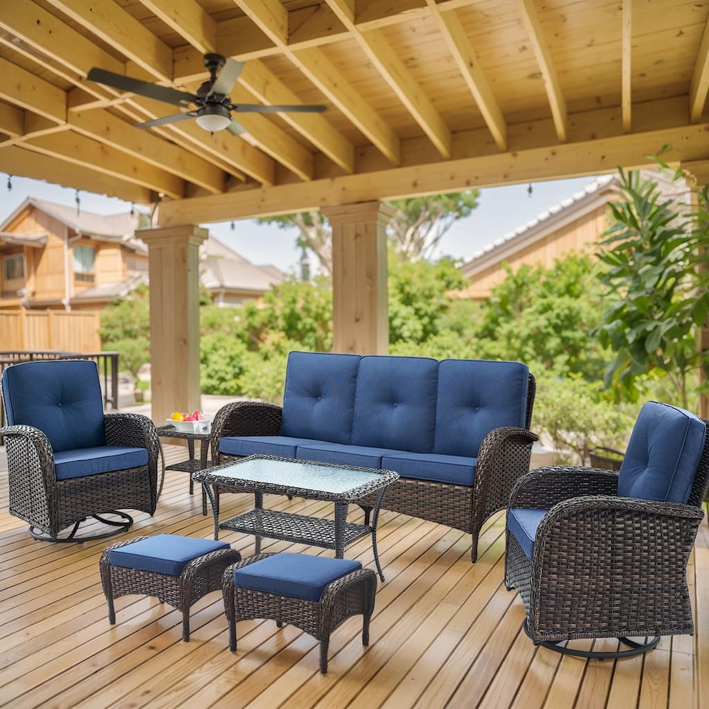 Pocassy Patio Outdoor Sofa Swivel Chairs with Ottman Table Set