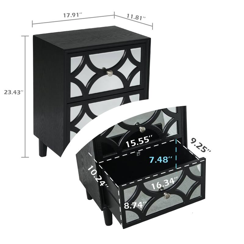 COZAYH 2-Pieces Contemporary Mirror Front 2-Drawer Nightstand
