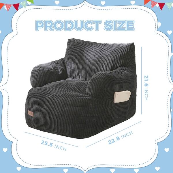 dimension image slide 2 of 12, Children's Bean Bag Chair,Corduroy Bean Bag Sofa with Armrests
