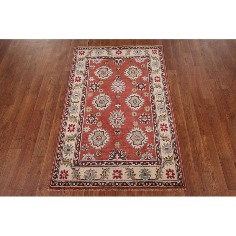 Kazak Accent Rug Handmade Traditional Orange Wool Carpet - 2'8" x 4'1"