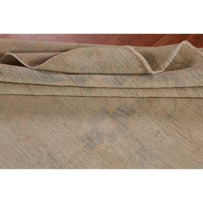Hand Knotted Oriental 100% Wool Carpet Transitional All-Over Beige & Ivories Oushak Area Rug - 11' 8'' X 8' 11''