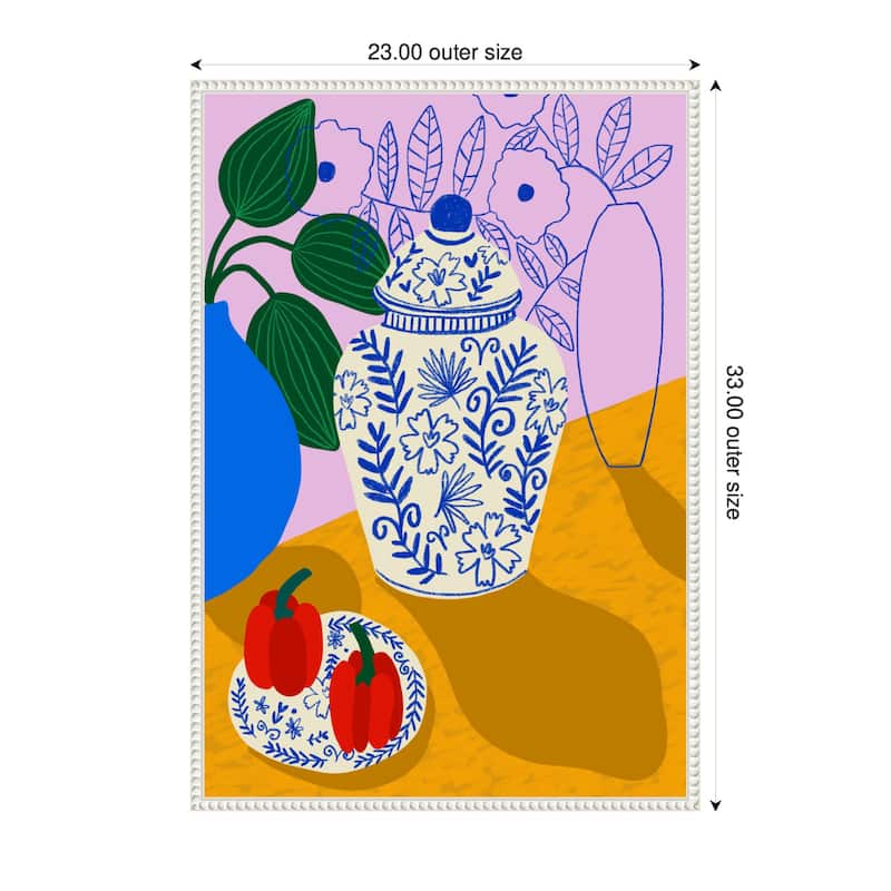 Kate and Laurel Porcelain and Peppers by Teresa Rego Framed Canvas Wall Art Print