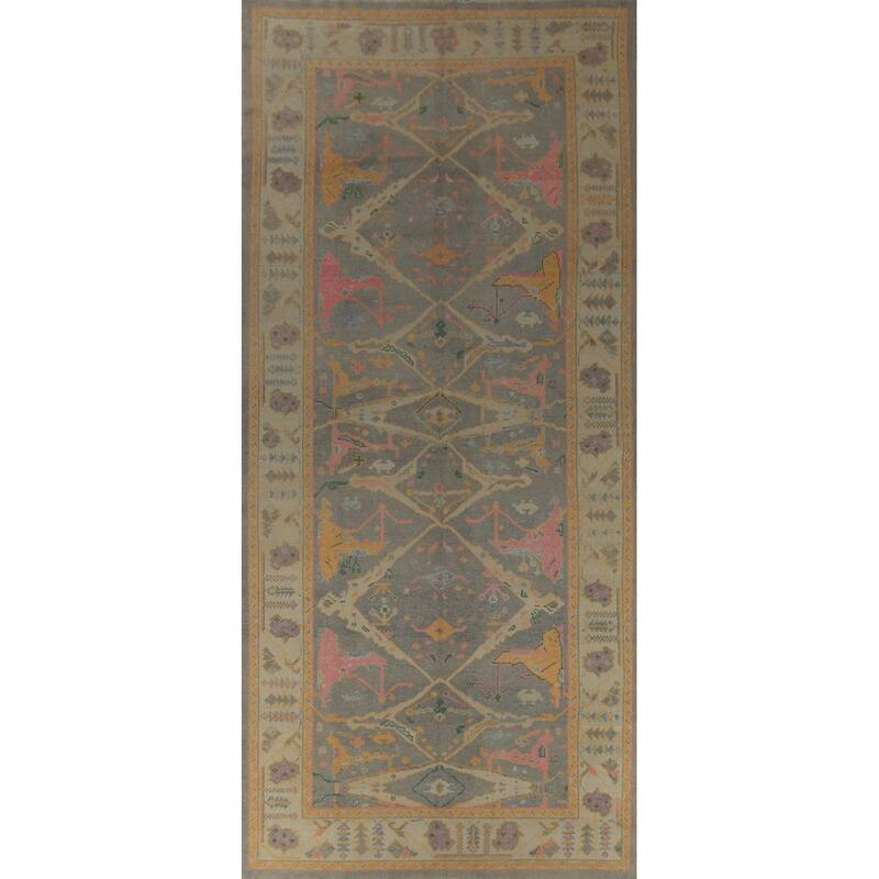 Hand Knotted Oriental 100% Wool Carpet Transitional All-Over Greys & Charcoal Oushak Area Rug - 16' 7'' X 6' 11''