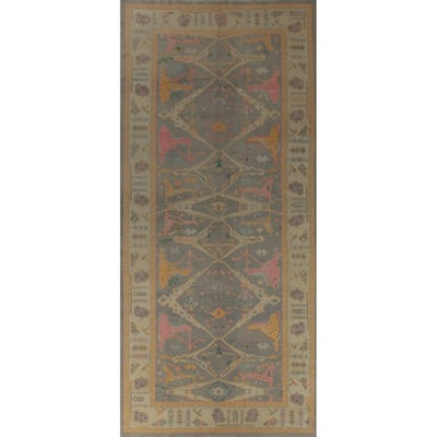 Hand Knotted Oriental 100% Wool Carpet Transitional All-Over Greys & Charcoal Oushak Area Rug - 16' 7'' X 6' 11''