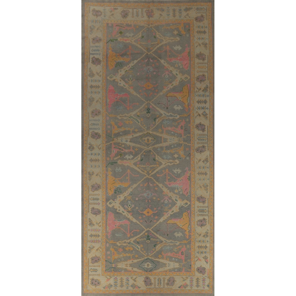 Hand Knotted Oriental 100% Wool Carpet Transitional All-Over Greys & Charcoal Oushak Area Rug - 16' 7'' X 6' 11''