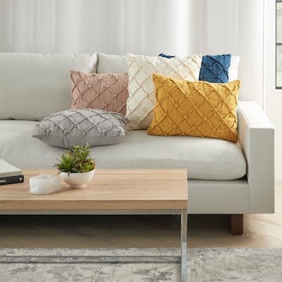 Pin-tuck Textured Modern Farmhouse Cotton Throw Pillow