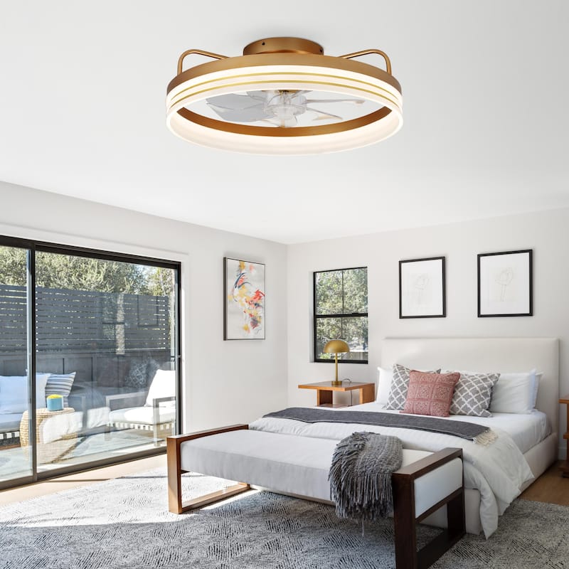 Cusp Barn 20-In Low Profile Fandelier Ceiling Fan with Light, Modern Flush Mount Dimmable LED Ceiling Light with APP Control