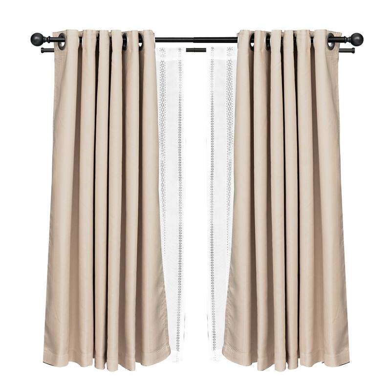 Utopia Alley Wall Mounted Window Treatment Telescoping Double Curtain Rod Set with Classic Cap, 1-Inch Diameter, Black