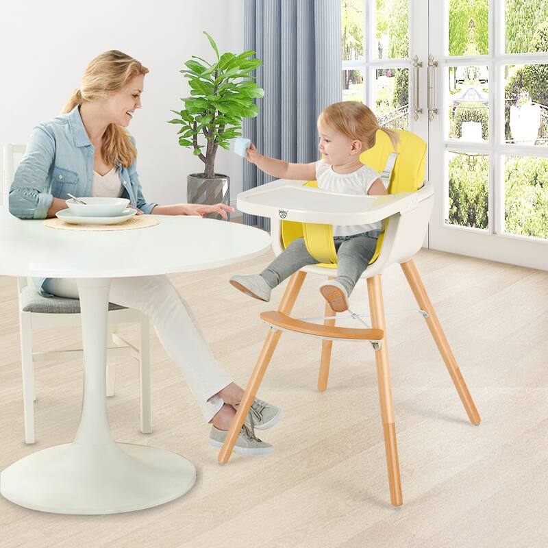 Babyjoy 3 in 1 Convertible Wooden High Chair Toddler Feeding Chair - 20.5" x 21.5" x 36"