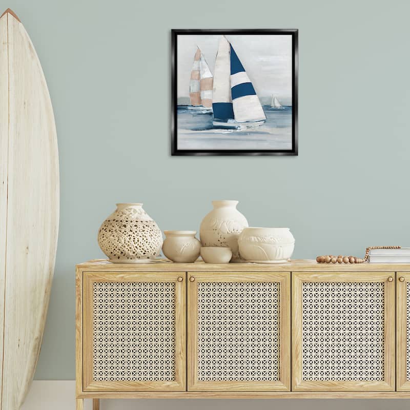 Stupell Striped Sailboat Voyage Framed Floater Canvas Wall Art Design By Sally Swatland