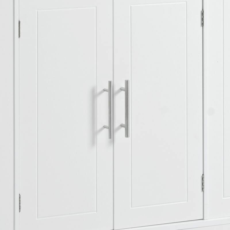 48.50'' Fluted Kitchen Island with Power Outlet, Rolling Wheels, 3 Drawer, 3 Open Side Racks and 10 Gallon Garbage Bin