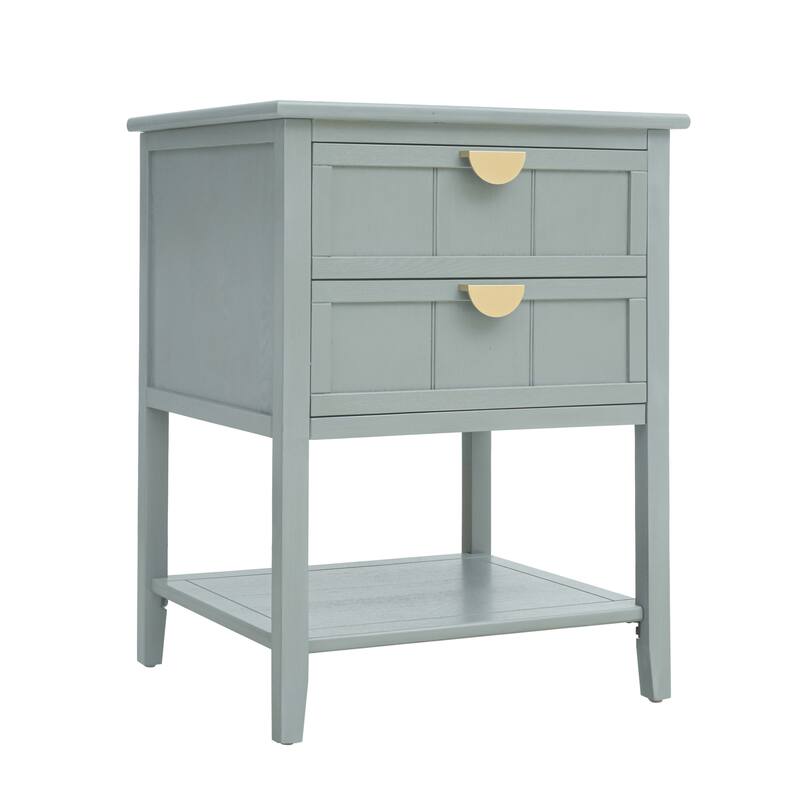 Roomfitters 2 Drawer Side Table, Wooden Nightstand End Table with Storage for Bedroom, Living Room, Light Grey