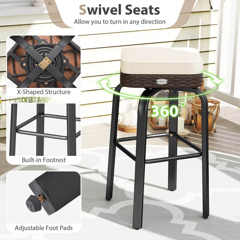 Costway 3 PCS Outdoor Swivel Bar Set with 2 Chairs, Tempered Glass - See Details