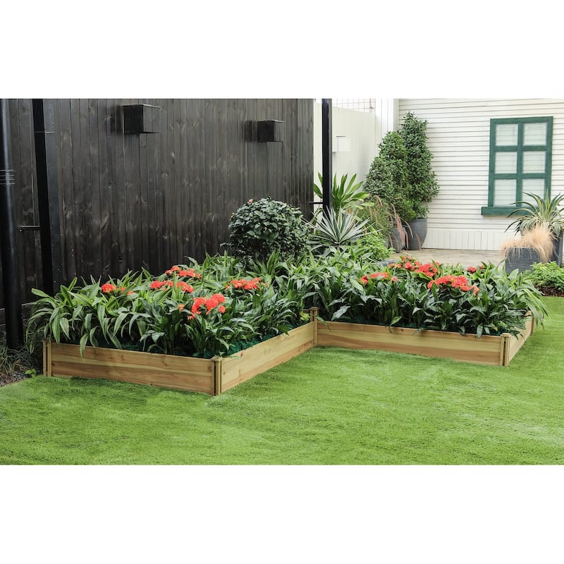 Brown Wood 3-Section L-Shaped Raised Garden Bed