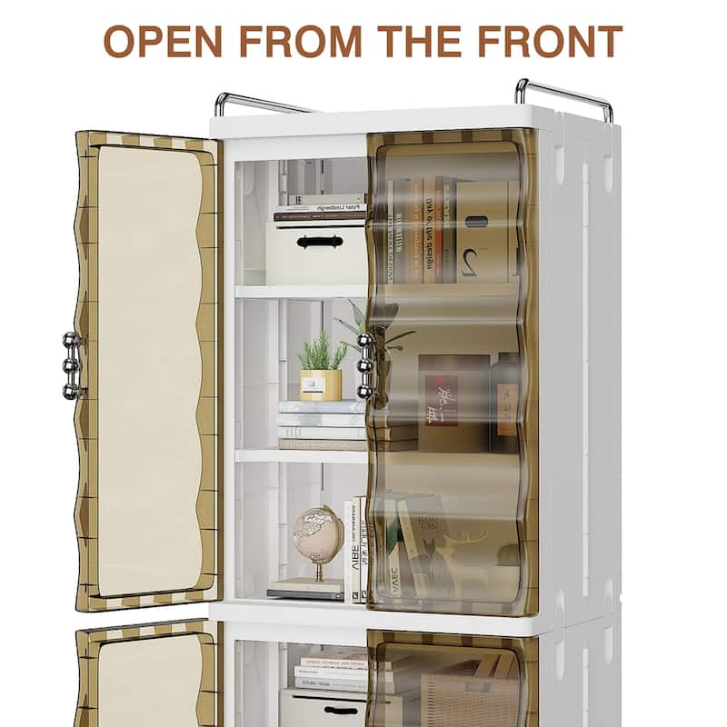 VECELO 2/3-Tier Plastic Storage Cabinet with Transparent Tea-Colored Doors Quick No-Tools Assembly Multi-Purpose Organization