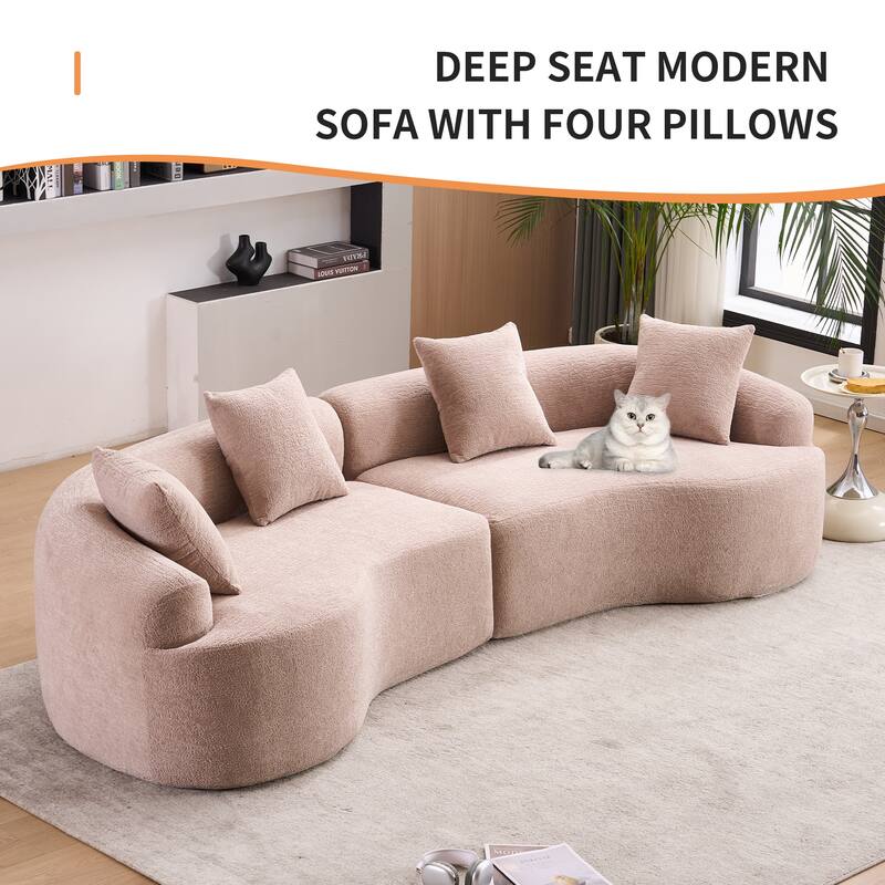 Full Compression Sponge Chenille Curved Sleeper Sofa Couch with 4 Pillows
